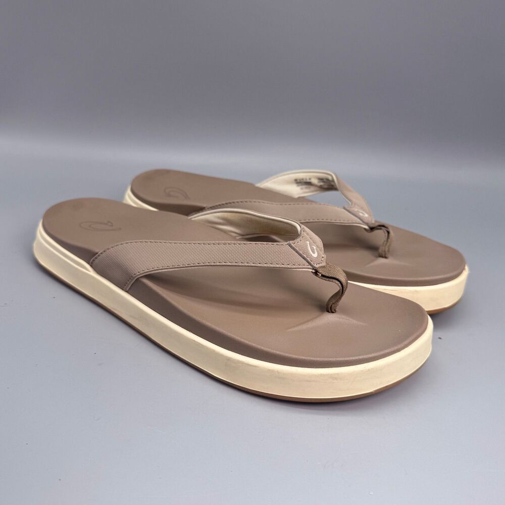 OluKai Nuʻa Piʻo Women's 9 Warm Taupe Slip On Comfort Flip Flop Sandals Thongs